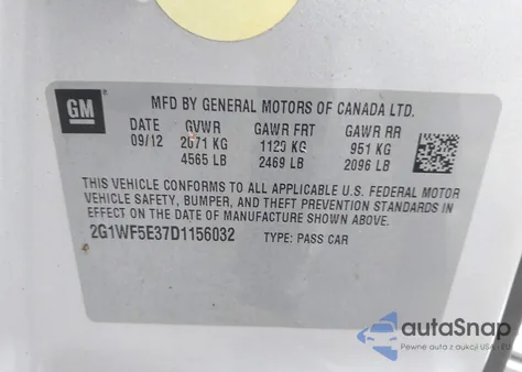2013 Chevrolet Impala Ls from USA, damaged, VIN 2G1WF5E37D1156032